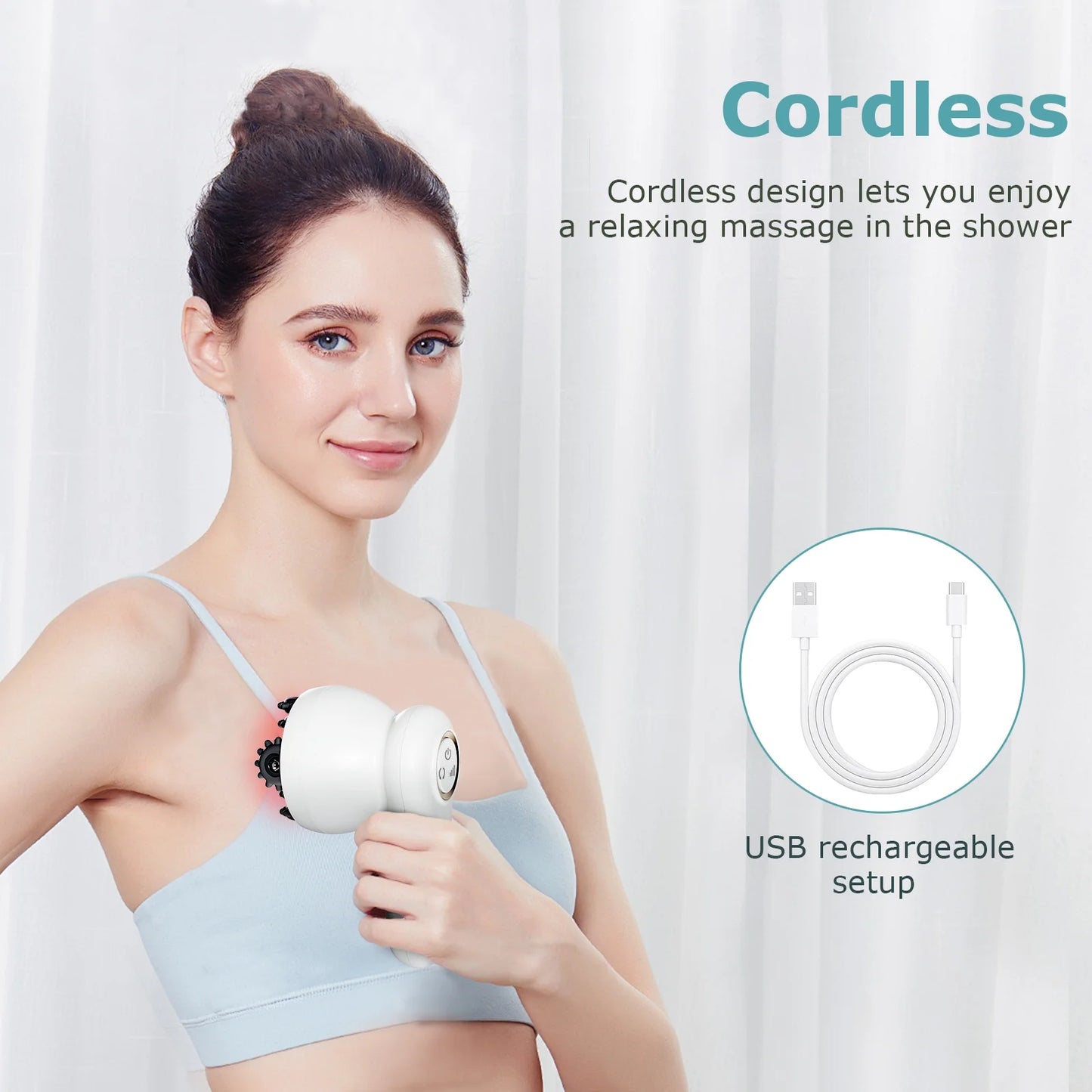 Body Sculpting Machine, Professional Cellulite Massager, IPX6 Waterproof, Electric Body Brush Set for Deep Cleansing, Exfoliation, White