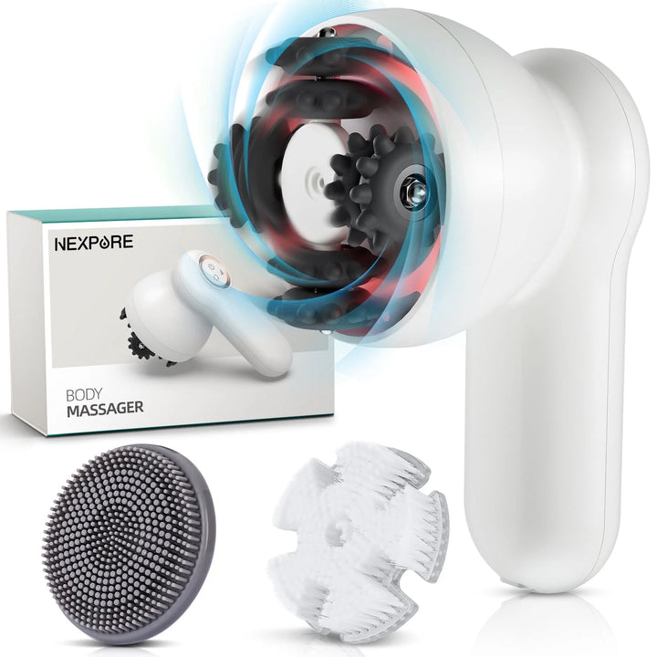 Body Sculpting Machine, Professional Cellulite Massager, IPX6 Waterproof, Electric Body Brush Set for Deep Cleansing, Exfoliation, White